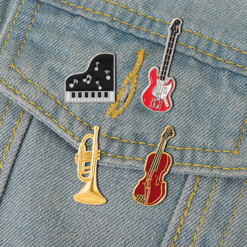 Concert Enamel Pins Piano Violin Guitar Trumpet Metal Brooches Custom Lapel Badges Instruments Jewelry Gifts for Kids Friends