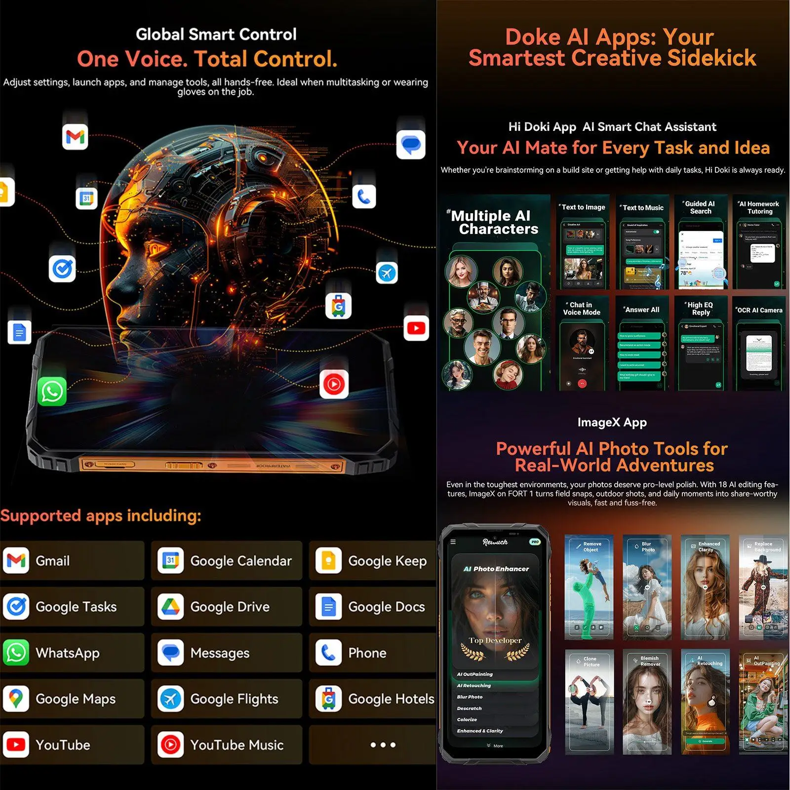 Blackview FORT 1 Rugged Phone 4GB+128GB / 6GB+256GB 6.56'' HD+ 90Hz Display Android 15 10000mAh 4G NFC Smartphone