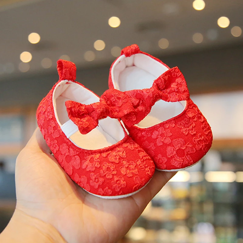 Baby Girls Mary Jane Flats Cute Floral Lace Wedding Dress Shoes Non-Slip Newborn Crib Shoes