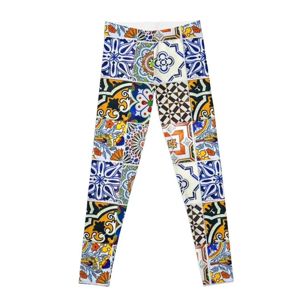

Colorful Portuguese Tile Leggings for fitness push up tights for Womens Leggings