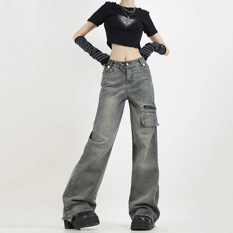

Vintage Y2k Baggy Jeans Women Raw Hem Wide Leg Fairy Grunge Ladies Trousers High Street Harajuku Acubi Fashion Pants