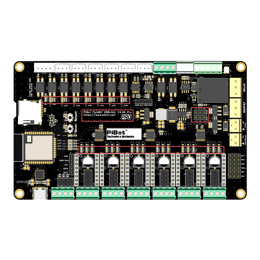 รูปสินค้า ตัวควบคุม PiBot FluidNC ESP32 GRBL CNC รุ่น V4.96 Pro (รวมจอ OLED, เสาอากาศ, สาย XH2.54 และจัมเปอร์แคป)