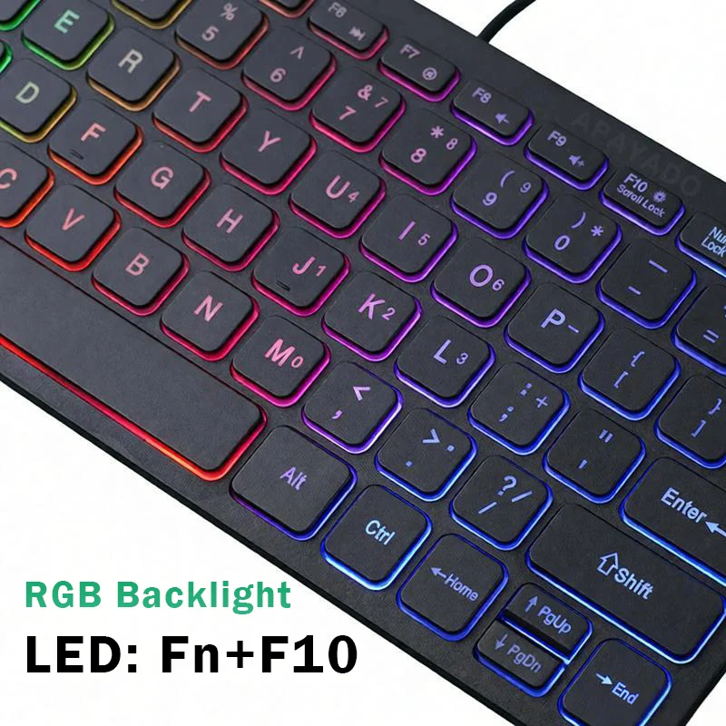 APAYADO K1000 슬림 유선 키보드 78 키 RGB 백라이트 미니 키보드 반투명 키캡 사무실용 조용한 휴대용