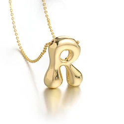Gold Chunky Balloon Bubble Initial Pendant Choker Necklace for Women - Custom Personalized Jewelry (R)