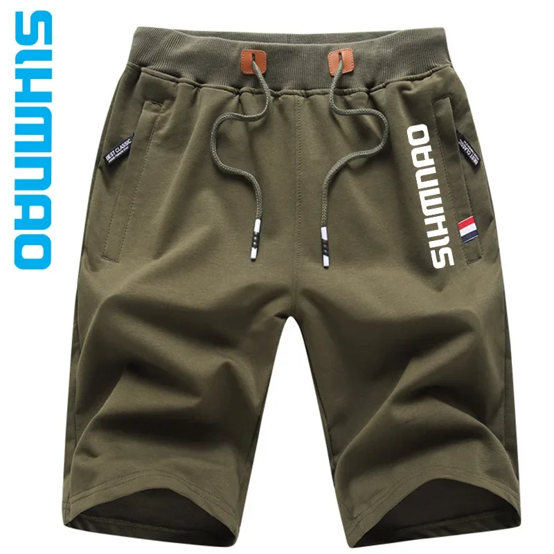 Fishing Shorts, Outdoor Sports Men's Zippered Pockets, Summer Work and Leisure Breathable Knitted Cotton Loose Beach Shorts