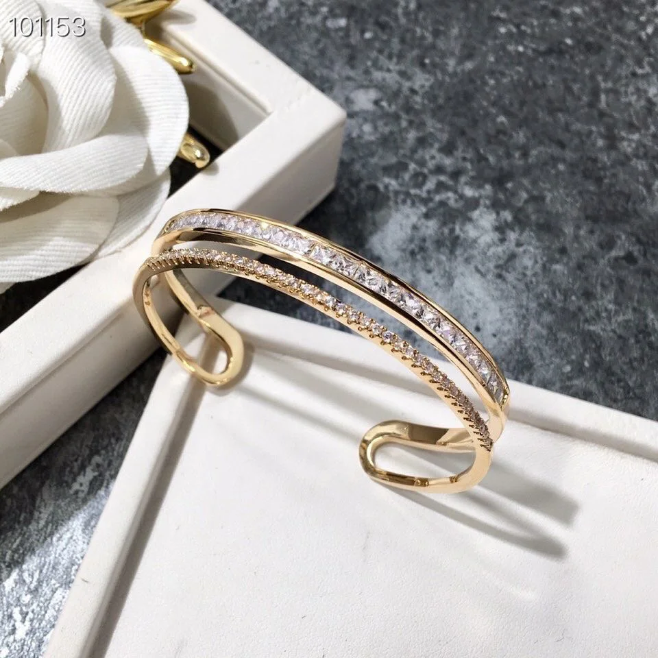 2022 Hot Trend Brand Double Row Diamond Small Square Diamond C-shaped Double-layer Bracelet Process Natural Malachite Feminine