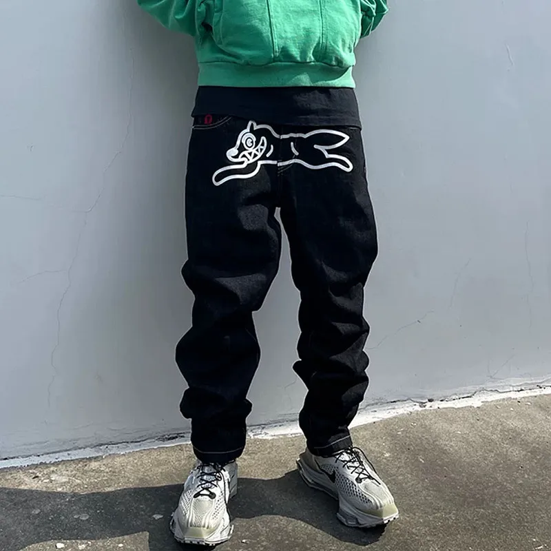 Men Pantolon Y2K Streetwear Flying Dog Print Baggy Jeans Pants Harajuku Fashion Hip Hop Denim Trousers Vaqueros