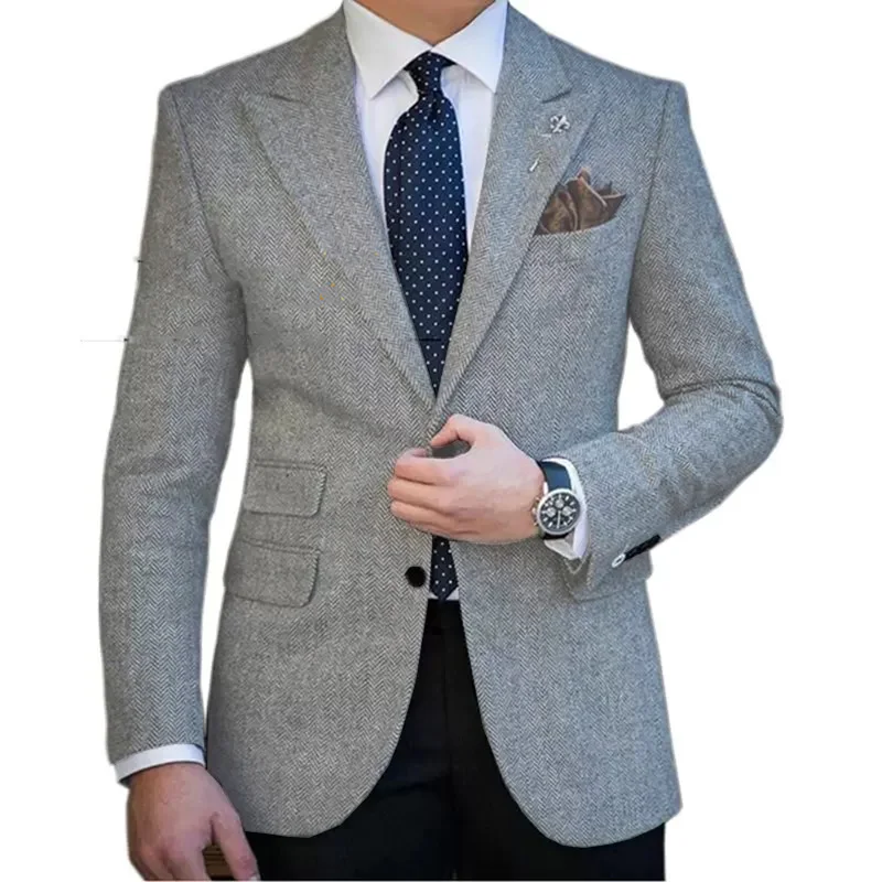 Men's Herringbone Jacket Single Breasted Slim Fit Fashionable and Comfortable Commuting Business and Leisure Suit Jacket Men Suits Jackets