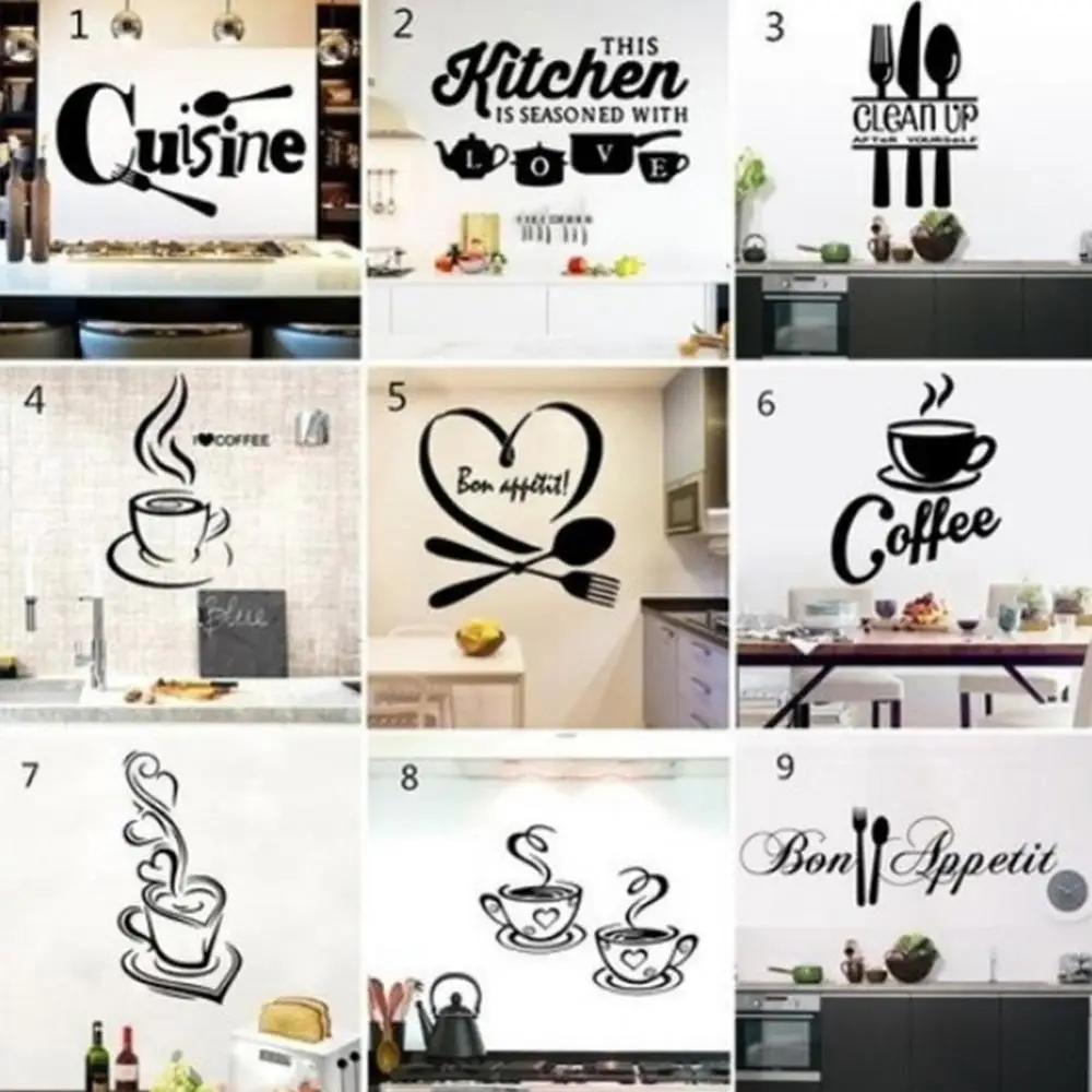 Coffee Wall Stickers Kitchen Decorative Vinyl Wall Decals DIY Home Decor Dining Room Shop Bar