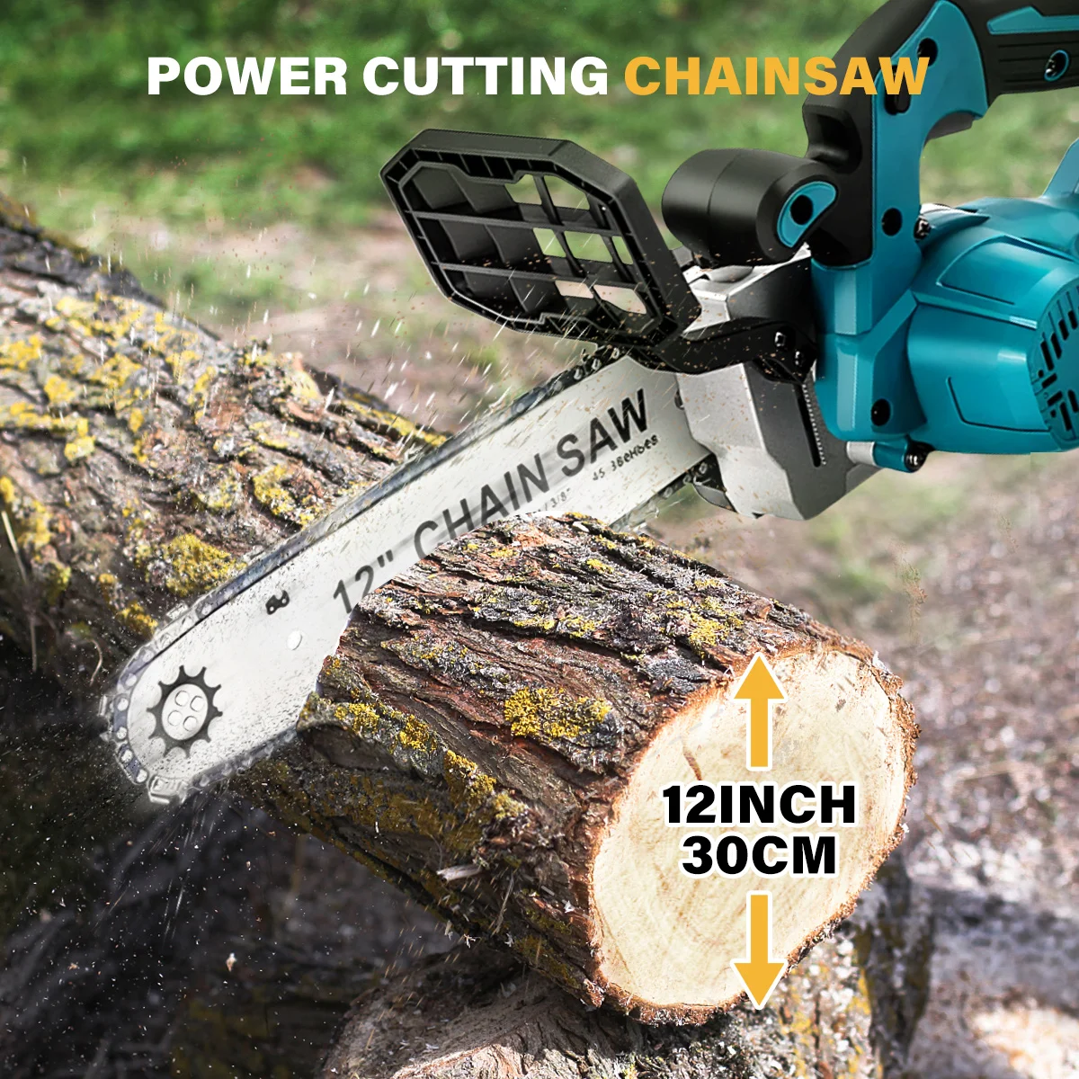 12 Inch Brushless Cordless Electric Chainsaw 5000W Garden Purning Saw with Two Chains Tree Branches Cut for Makita 18V Battery