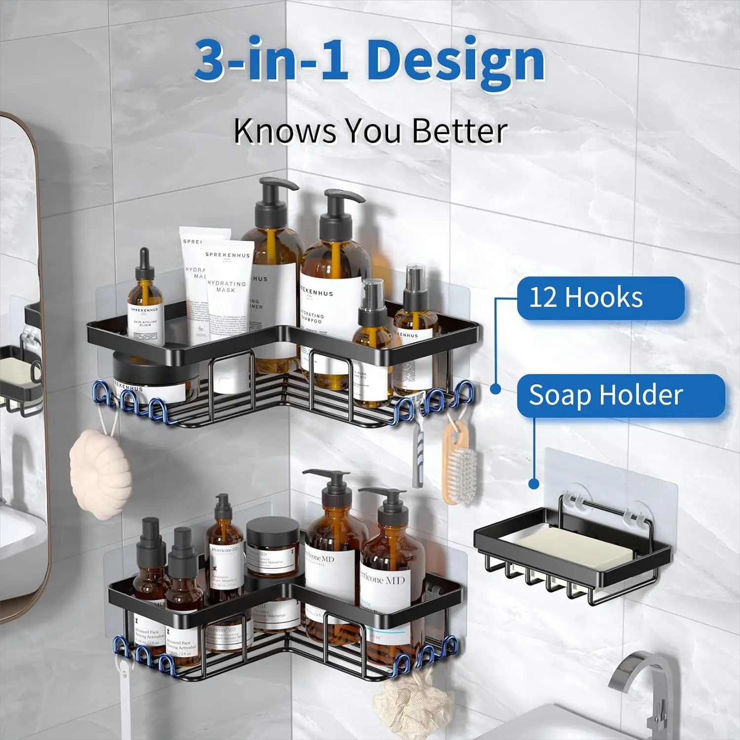 Shower Storage Rack 3 Pack Bathroom Corner