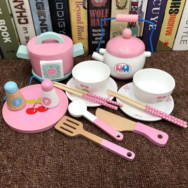 

Wooden children afternoon tea kitchen toys set play house simulation pot cake girl princess cooking