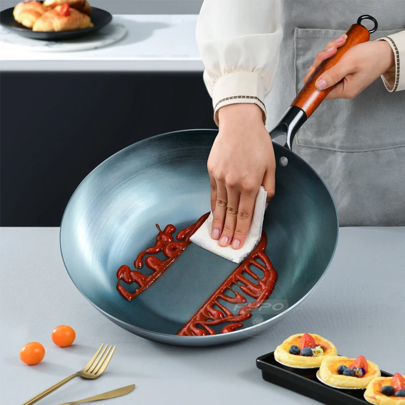 Iron Wok Chinese Seasoned Wok 32/34cm Iron Woks Chef Stir Fry Special Wok Pan Kitchen Cookware For Electric Induction and Gas Stoves
