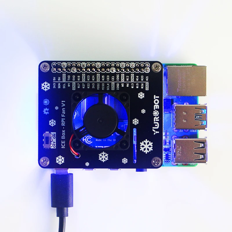 led azul único ventilador duplo para raspberry pi 4b 3b + 3b