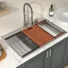 33x22 Kitchen Sinks Workstation, Drop In Stainless Steel Single Bowl Handmade Topmount Kitchen Sink w/Cutting Board 1