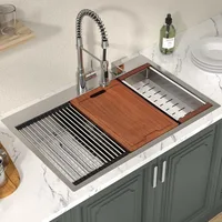 33x22 Kitchen Sinks Workstation, Drop In Stainless Steel Single Bowl Handmade Topmount Kitchen Sink w/Cutting Board 1