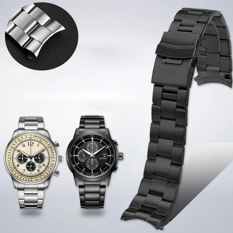 

High quality Watch chain For Citizen CA0615 CA0695 Solid curved end strap Metal Stainless Steel watchband men 22mm Safety buckle