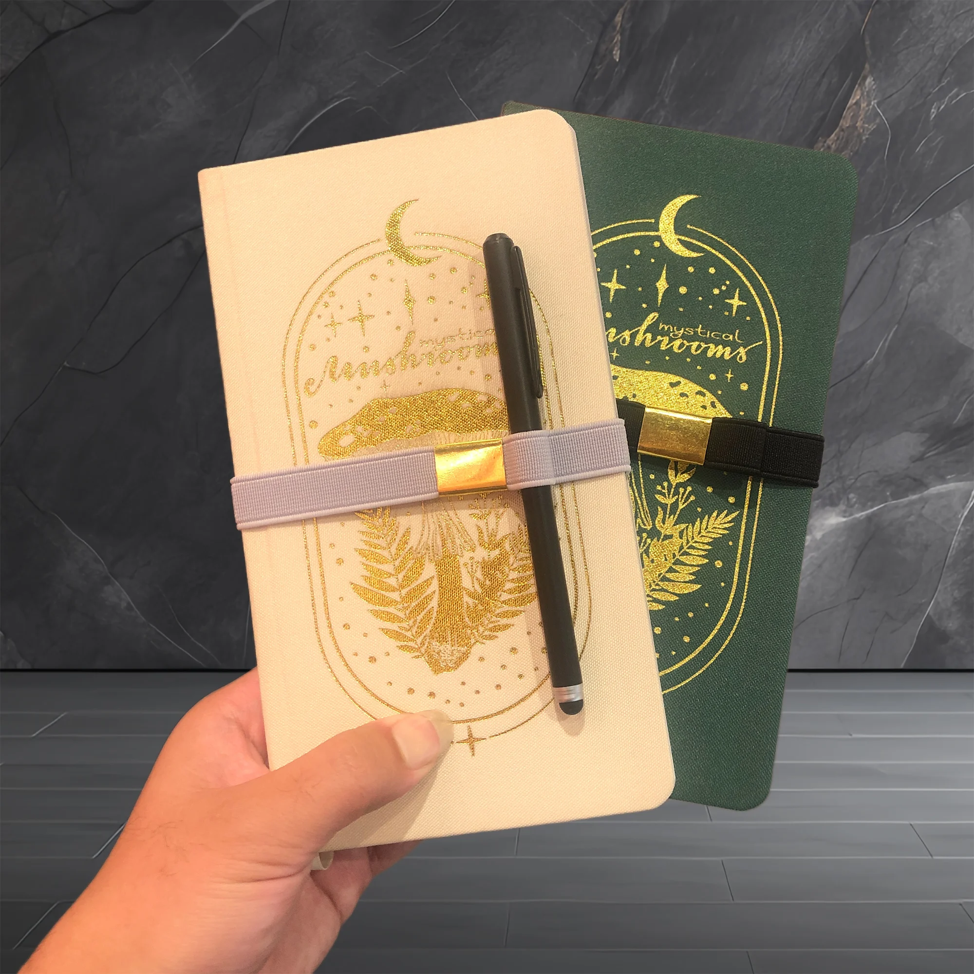 Gold Accent Elastic Pen Holder for Notebooks and Journals