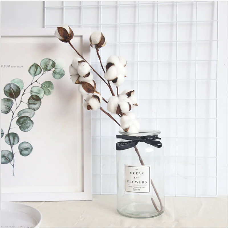 Naturally Dried Cotton Artificial Plants Floral Branch Vases Wedding Garden Party Decorations Fake Flowers Home Gift Decor