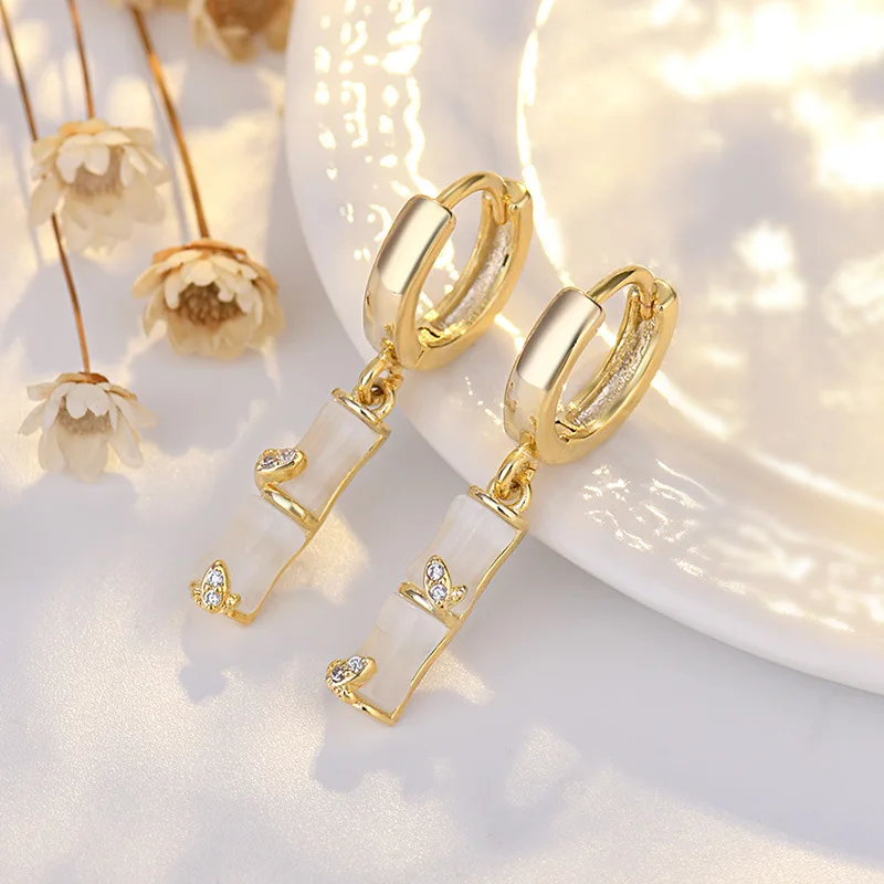 여성용 금색 대나무 모양 조각 잎사귀 금속 드롭 귀걸이, 파티 맞춤형 주얼리