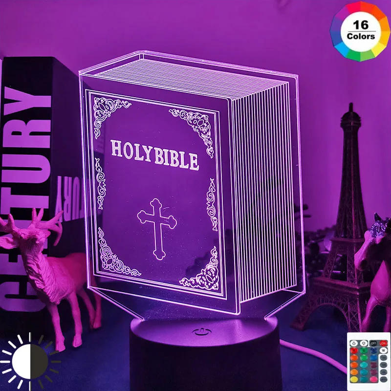 3d Оптический акриловый ночник лампа книга Святой Библии для спальни Декор