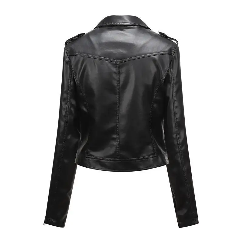 2023 Autumn New Women Temperament Slim Leather Jacket Female Short Casual PU Leather Outwear Fashionable All-matching Outcoat
