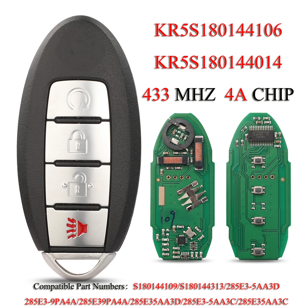 Jingyuqin Muslimmuslimate Remote Smart Car Key Per Nissan Rogue Titan Pathfinder Murano 433Mhz 4A Chip S180144109