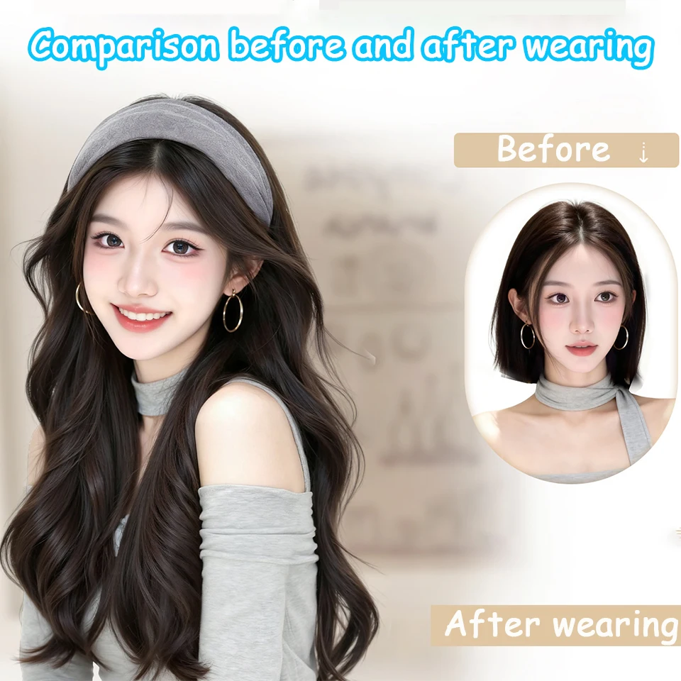 Synthetic Women Elegant Grey Casual Warm Hairbands Turban Bandana Fashion Hair Accessorie wig Headband curly wave wig