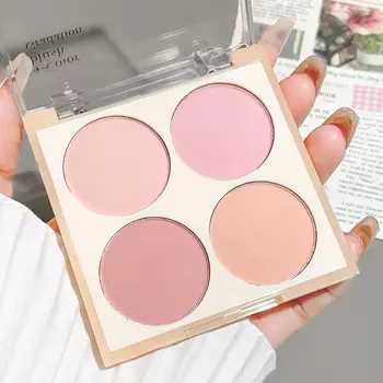 4-color matte blush, peach pink, coral blush powder, Korean low saturation soft fog blush, can lighten, create three-dimensional 2