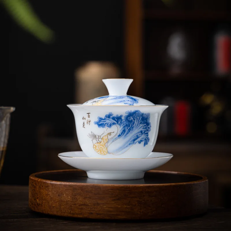 130ml Chinese Style Ceramic Covered Bowl Chinese Kung Fu Tea Bowl Cover Small Capacity Household Tea Maker Porcelanas