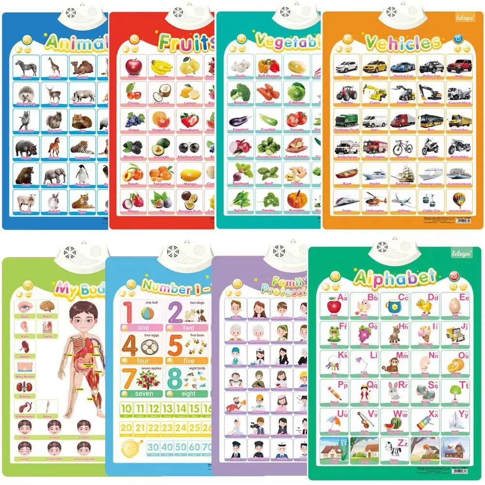 My Body PVC Kid Cognitive ABC Wall Chart Educational Audio Talking Poster Baby Alphabet Vehicle Fruit Anatomy Early Learning 2