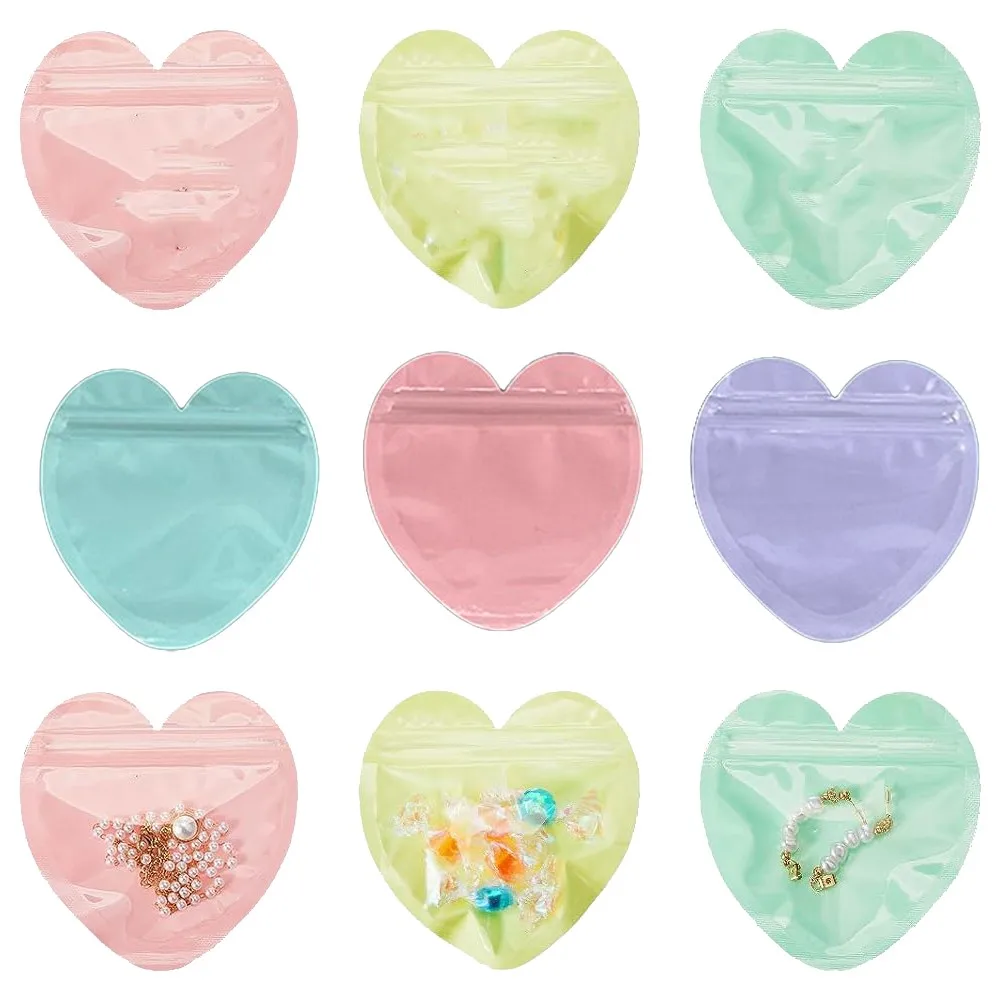 

50pcs Heart Shape Resealable Smell Proof Bags Plastic Ziplock Pouch For Food Jewelry Storage Small Business Packaging Supplies