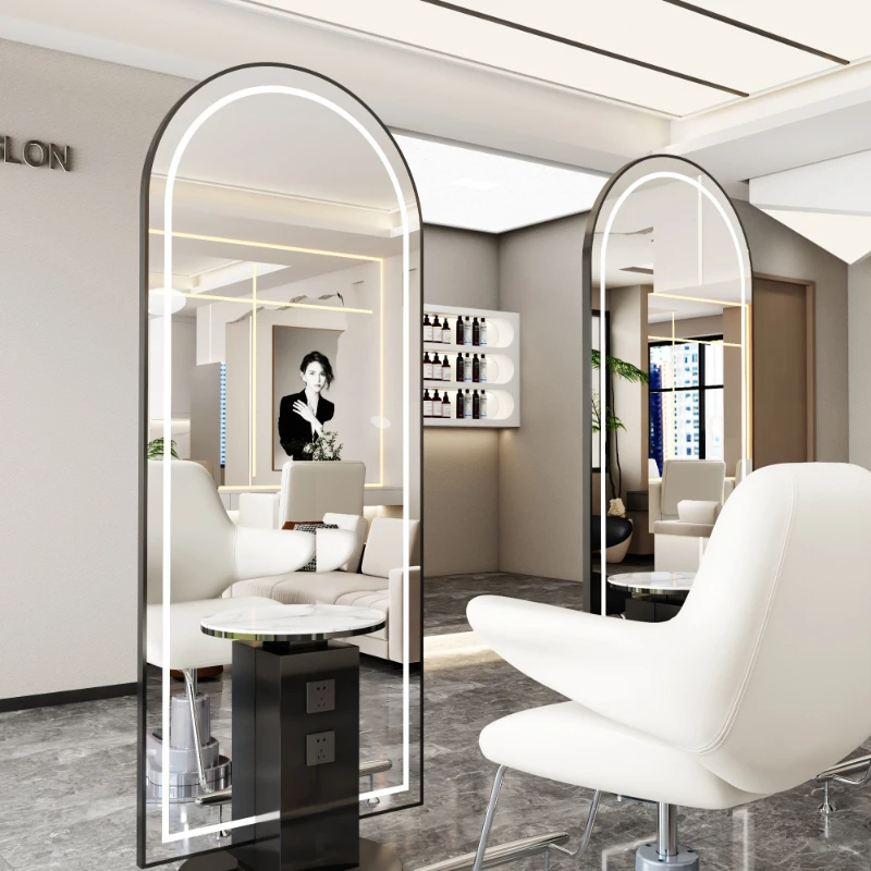 

Internet famous hair salon mirror table, single and double-sided stainless steel hair salon mirror, salon dedicated full