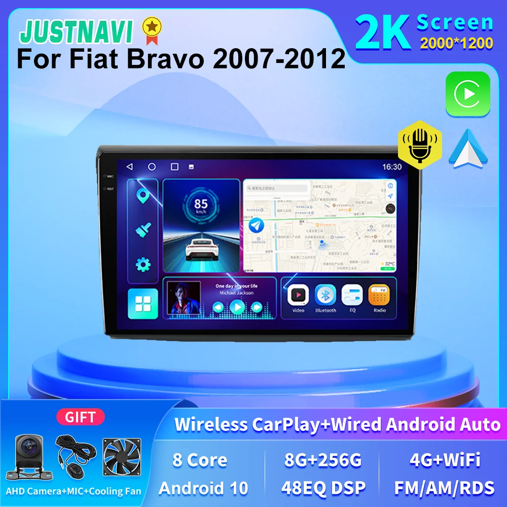 

JUSTNAVI 2K Screen Android 4G LTE GPS Car Multimedia Radio Stereo For Fiat Bravo 2007 2008 2009 2010 2011 2012 Carplay SWC DSP