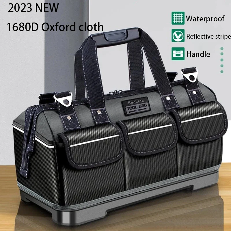 1680D Oxford Cloth Tool Bag Waterproof Wear Resistant Work Toolkit Multifunctional Electrician Professional Organizer Tool Bag