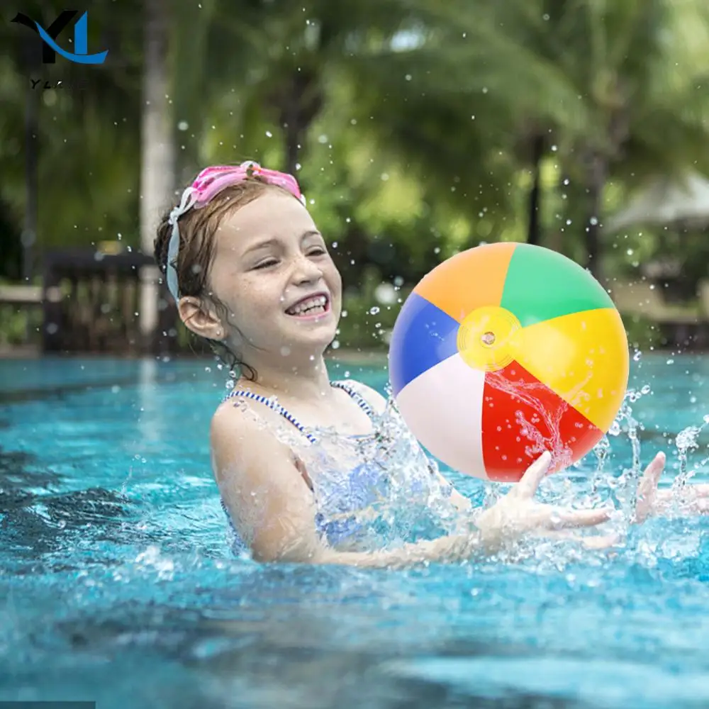 Inflatable Beach Ball Party Water Game Balloon Fun Play Beachball Game Beach Pool Party Toy Rainbow Color for Age 3+ Boys Girls