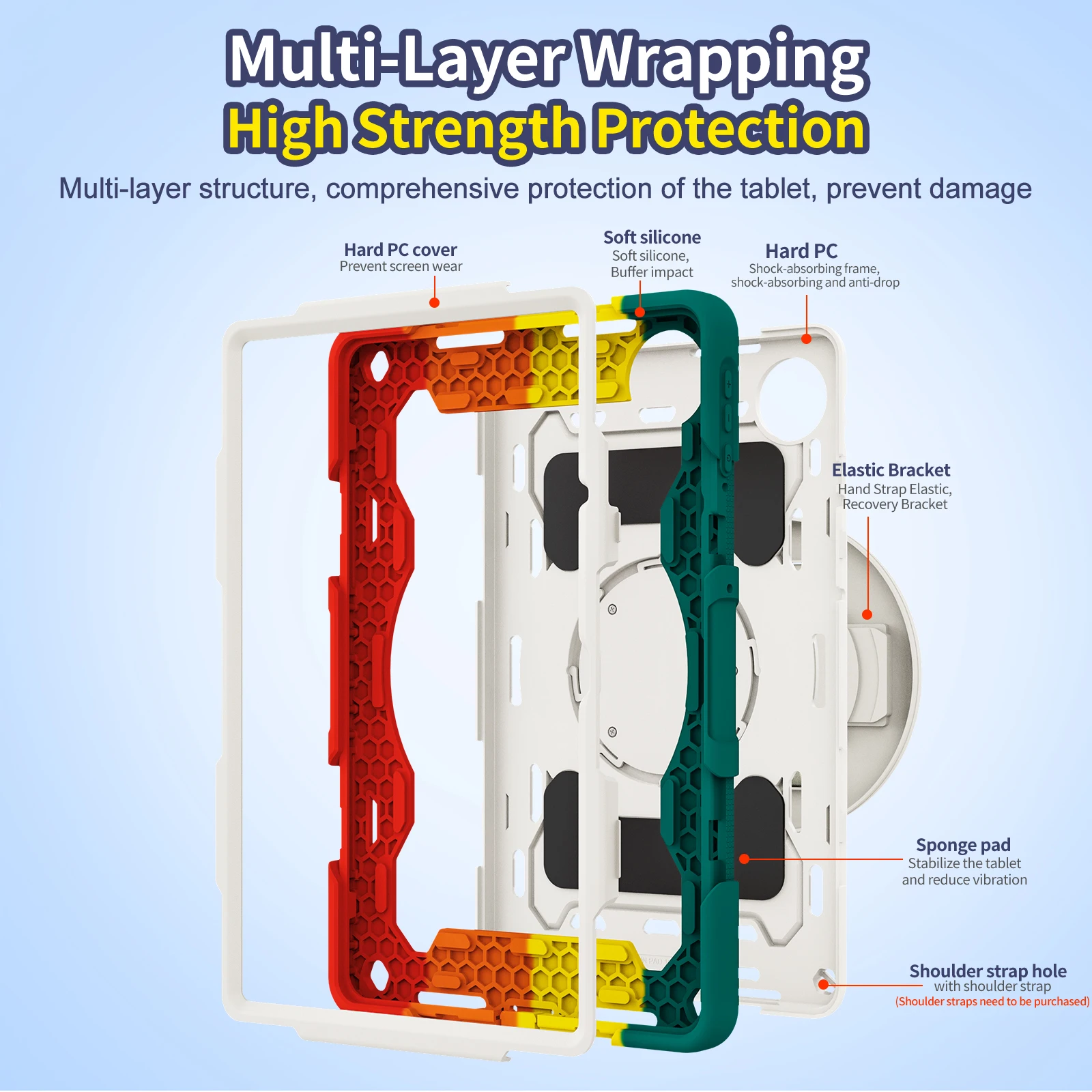 Durable Armor Stand Tablet Case with 360° Rotatable Hand Strap and Multi-Layer Shockproof Protection