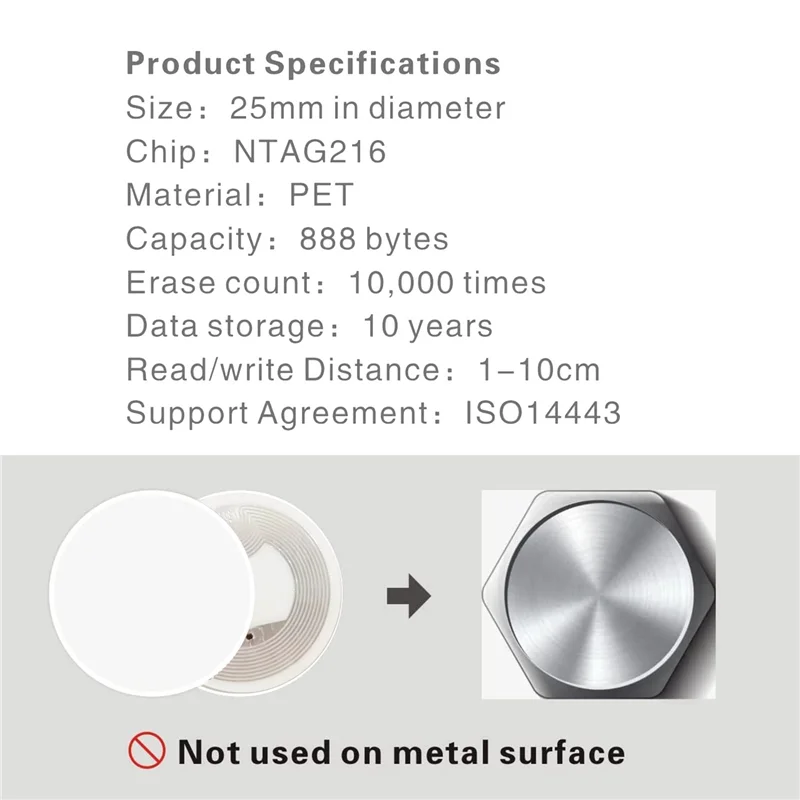 최신 50Pcs NFC Ntag216 스티커 Ntag216 NFC 태그 NFC 216 태그 Ntag216 NFC 카드 13.56Mhz NFC 태그 스티커 888 바이트 메모리