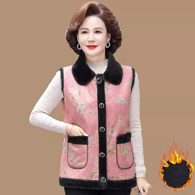 

Mom Add and Thick Vest Jacket Women Autumn Winter 2024 New Single Breasted Waistcoat Middle-aged and Elderly Female Shoulder Top