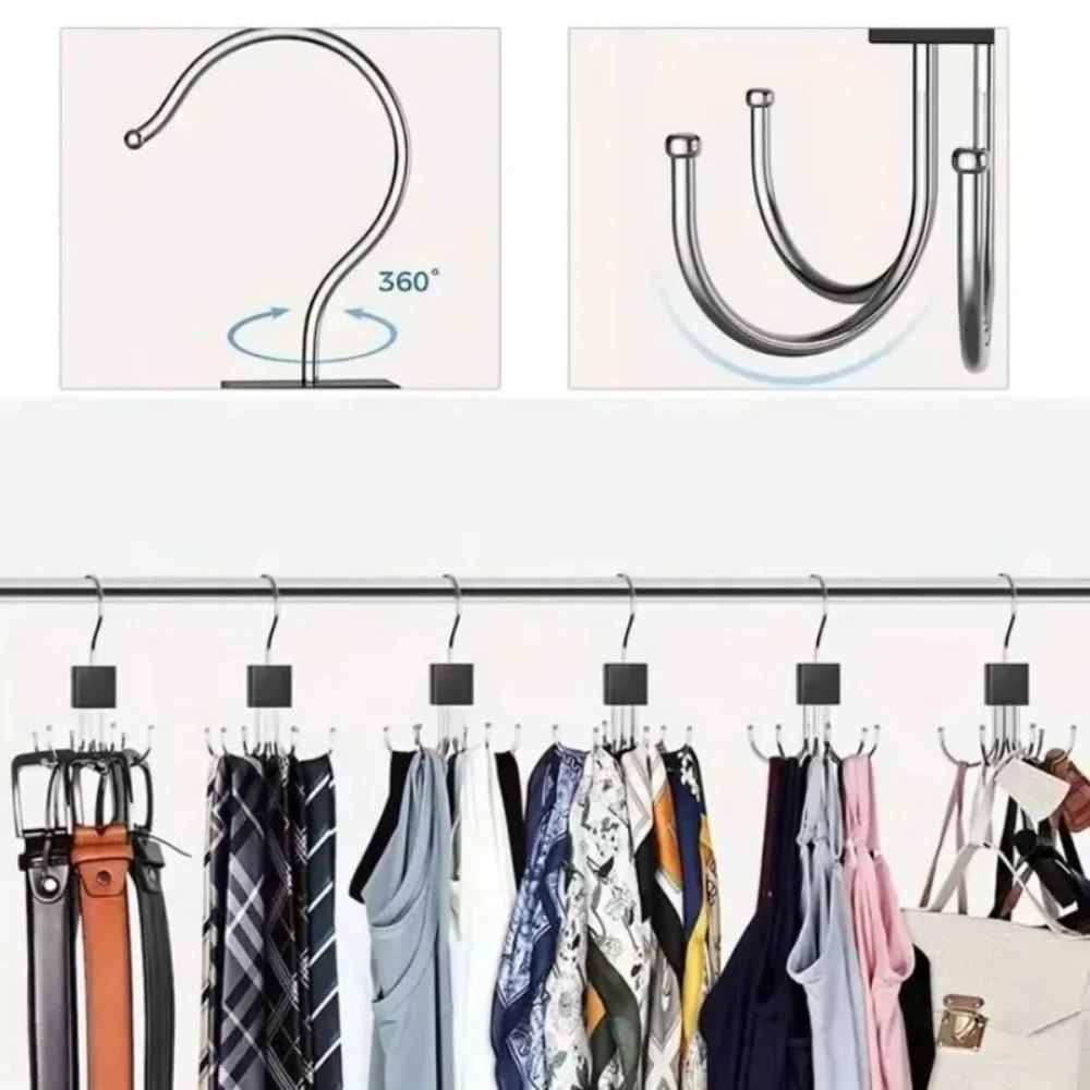 360&deg; Rotating Storage Hanger Hook Multi-Claw Bag Metal Belts Rack Wooden Organizer 1/2/3pcs For Bras Ties Household Closet Acces