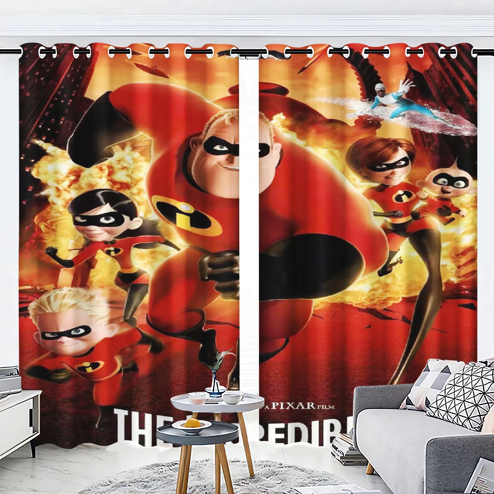 

The Incredibles Animation Disney Curtain Cartoon Window Bedroom Polyester Shade Decorations Multiple Sizes Punch Holes Curtains