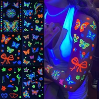 10 autocollants de tatouages temporaires néon UV, motifs variés (papillon, nœud, fleur, étoile, cœur), pour décorer le corps lors de festivals de musique et de soirées en club. 3