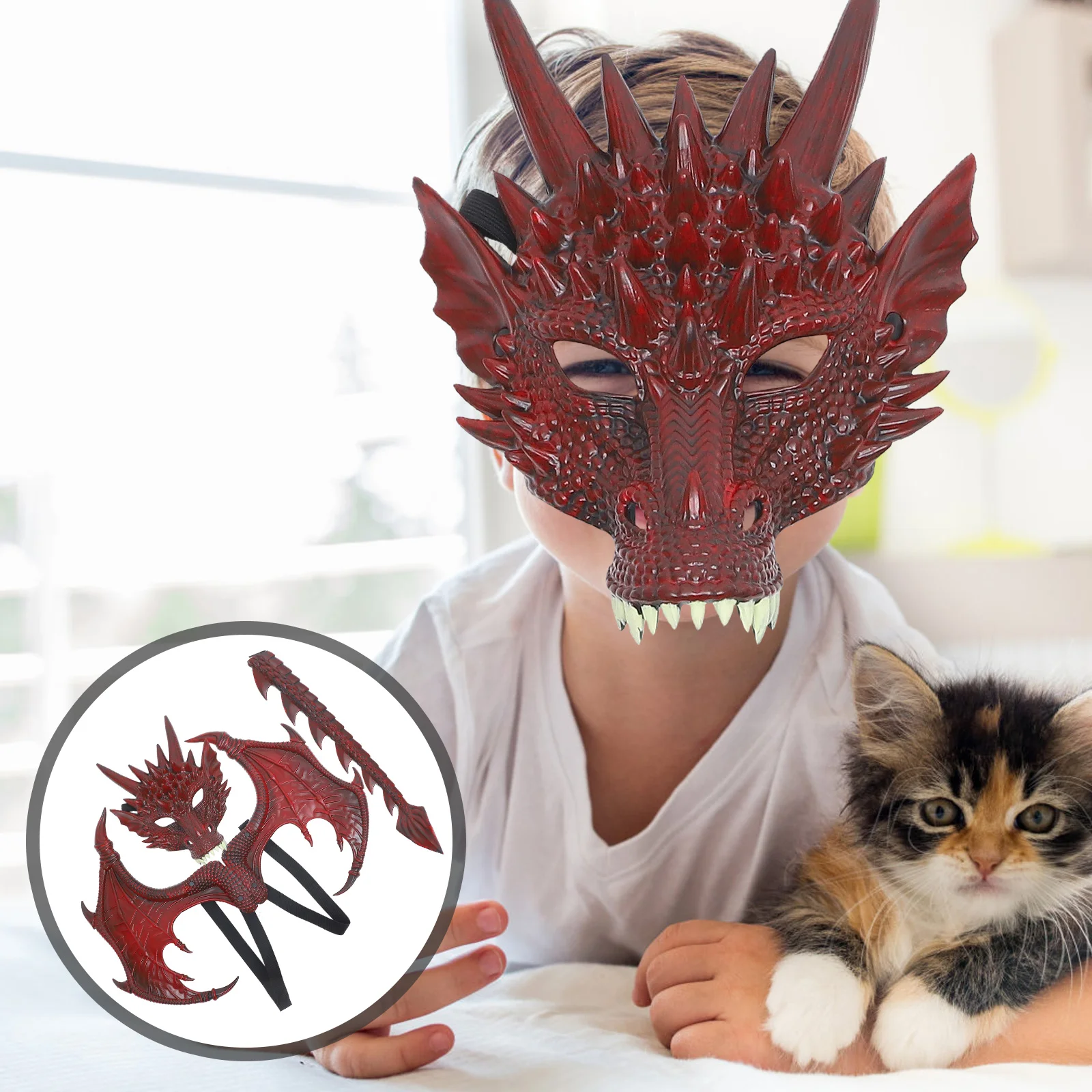 

Dragon Mask Wings Children Prop Children's Costume Cosplay Tail Props Party Favor Kids Rubber Foam Accessory Masquerade