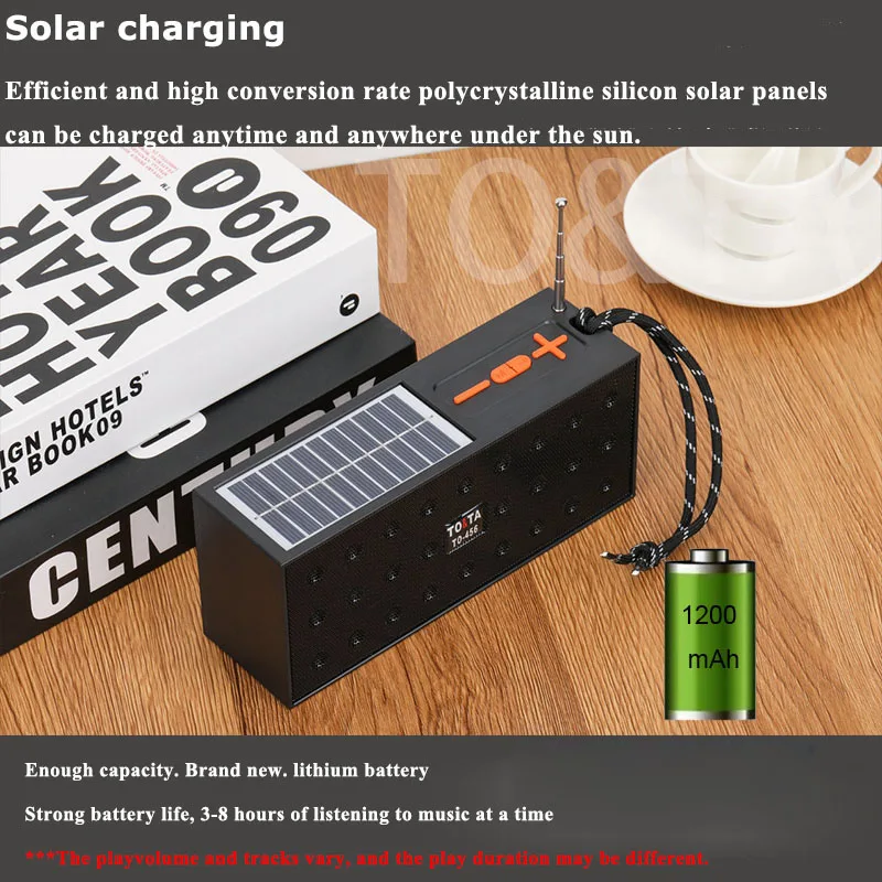 Mini Portable FM Radio Wireless TWS Stereo Sound Box Solar Charging Bluetooth Speaker Handsfree Music player with TF USB Port