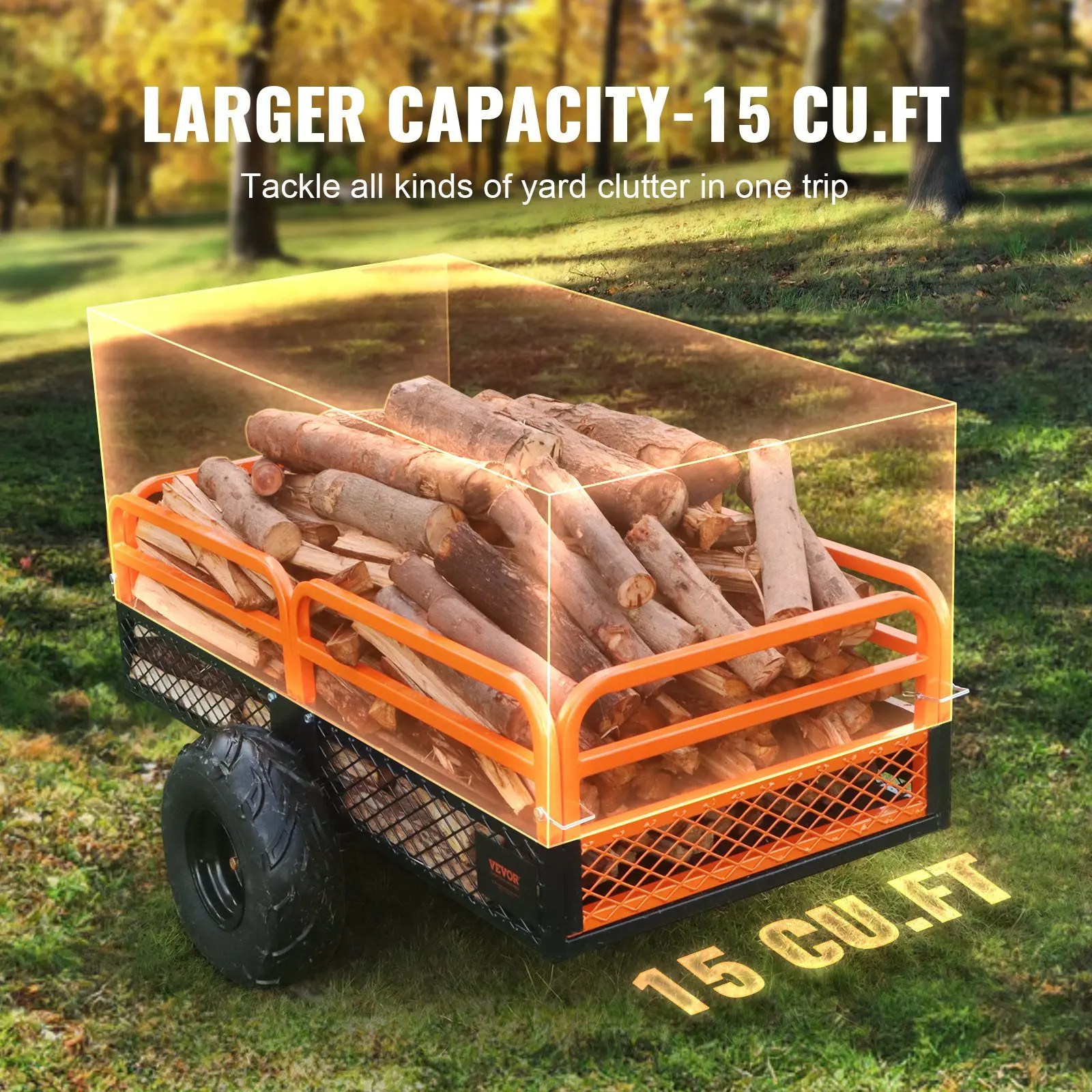Heavy Duty Steel ATV Dump Trailer, 1500-Pound Load Capacity 15 Cubic Feet, Tow Behind