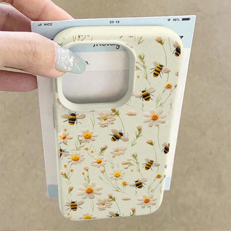 Luxurious Beaded Flower Lychee Texture Phone Case