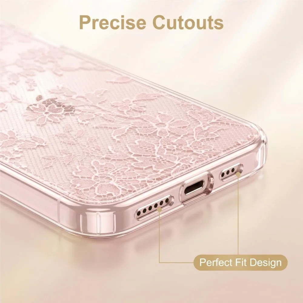 รูปสินค้า เคสโทรศัพท์ลายลูกไม้สีชมพูใส สำหรับ iPhone 17 16 15 14 13 12 11 Pro Max - เคส TPU นิ่ม ป้องกันรอยขีดข่วน สไตล์หวานๆ