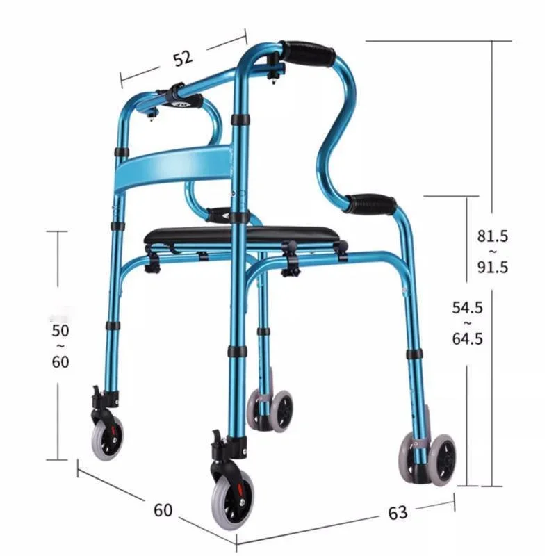 Aluminum Alloy Chair Wheeled Walker With Brake Stable Non-Slip Commode Chair Thickened High Load Bearing Foldable Design Seat