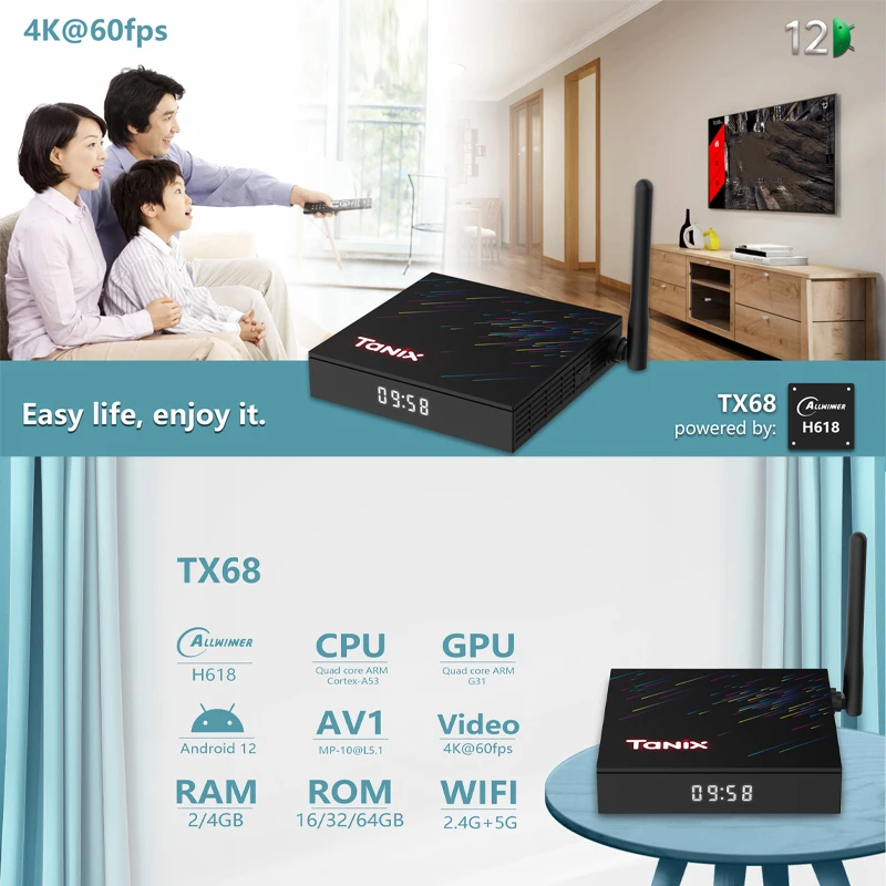 TANIX TX68 Smart TV BOX Android 12 4G 32G 64G Allwinner H618 2.4G&5G Wifi6 6K 4K HDR Media Player Set Top Box TVBOX tv box smart tv box streaming media player