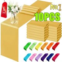 New 10-1PC Shiny Satin Banquet Wedding Table Runners Silk Ribbon Table Flags Party Hotel Event Decoration Christmas Home Dining 1